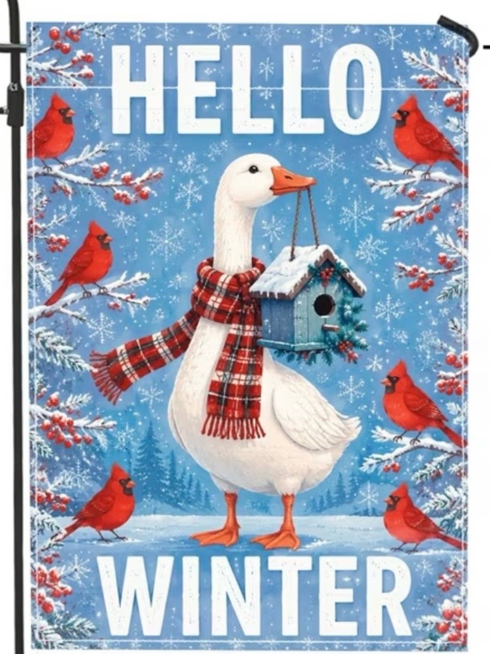 Hello Winter Goose Garden Flag - Red & Blue Holiday Décor
